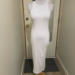 Zara White Ribbed Racerback Maxi Dress
